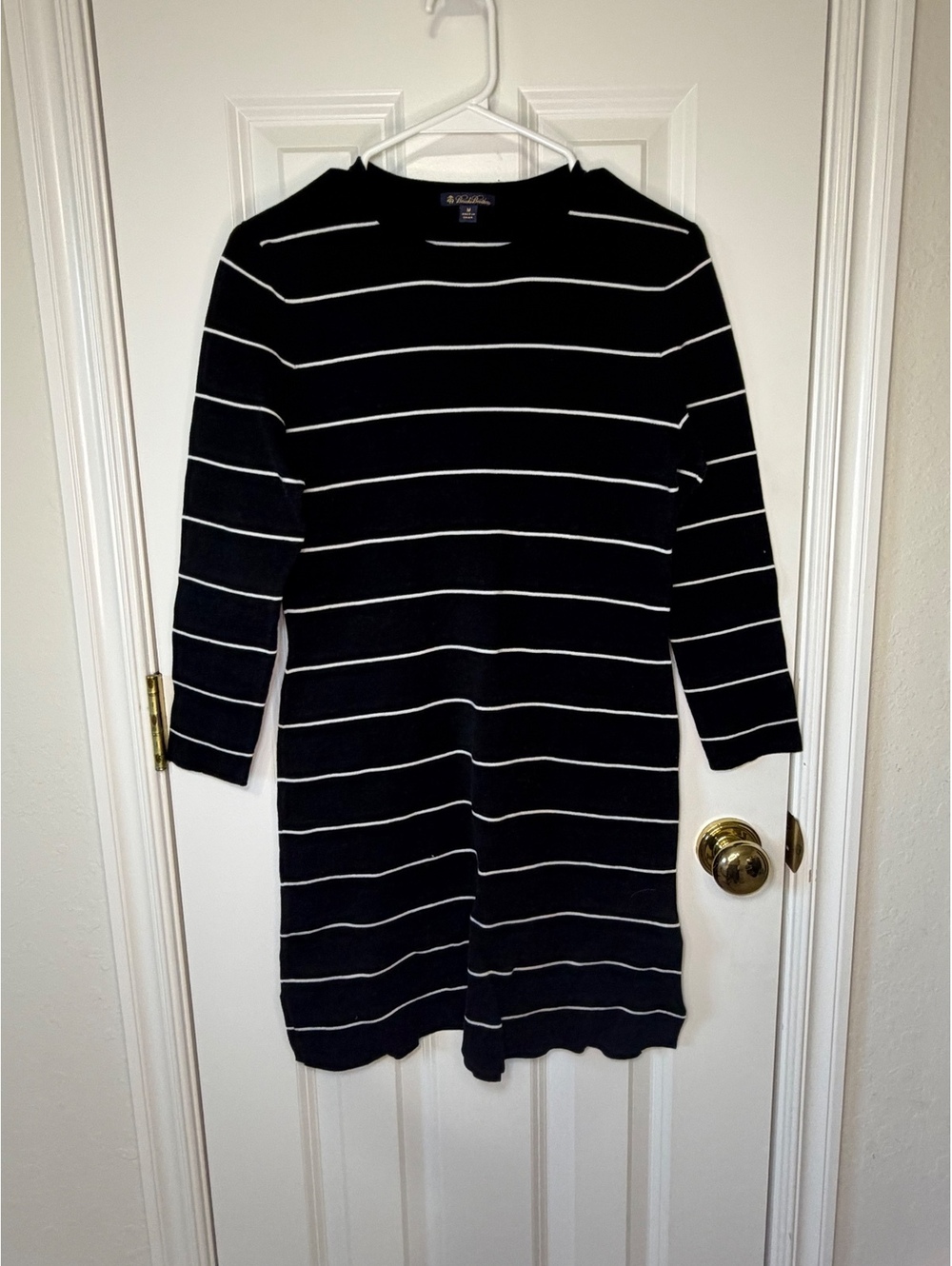 Brooks Brothers Black & White Striped Boatneck Sweater Dress